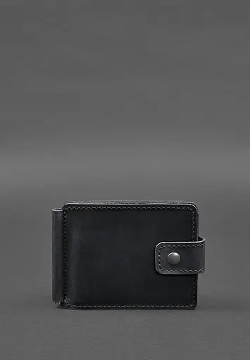 Кожаный портмоне 13.1 зажим с хлястиком Черный Crazy Horse - фото 2