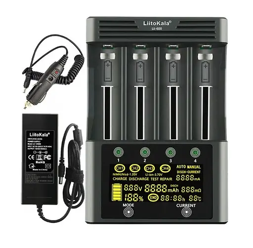 Заряднoe устройство Liitokala Lii-600 на 4 канала (для Ni-MH, Ni-CD, Li-Ion) с блоком питания и автоадаптером - фото 4