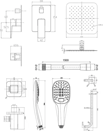 Душова система Omnires Parma grafit SYSPM10GR, Графіт - фото 2
