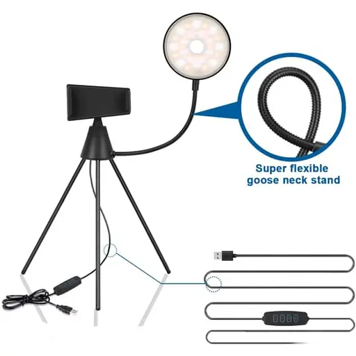 Кільцева LED лампа Puluz SYA0014601 зі штативом для телефону - фото 2