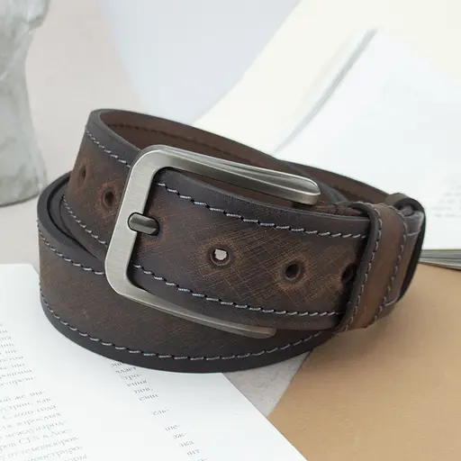 Ремень мужской кожаный SF-4011 под джинсы коричневый (130 см) - фото 5