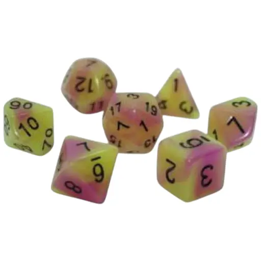 Набір кубиків Double Color Glow in the dark 7 Dice Set - Yellow-Pink , 7 шт. (g7dglowdc04)