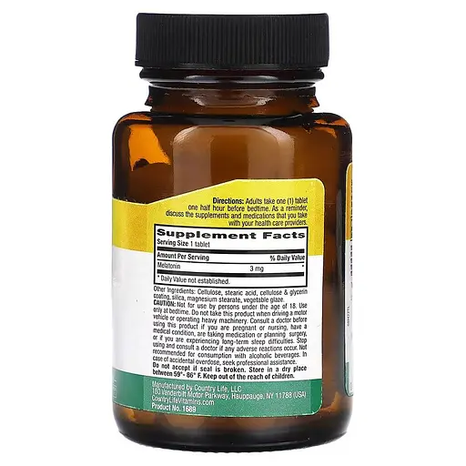 Мелатонін Country Life Melatonin 3 mg, 90 таблеток для гарного сну - фото 2