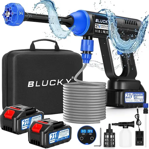 Акумуляторна мийка високого тиску Blucky 6 в 1 для автомобіля та поливу саду чорний