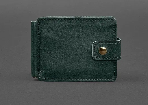 Шкіряне портмоне 13.1 затискач з хлястиком зелений краст - фото 1