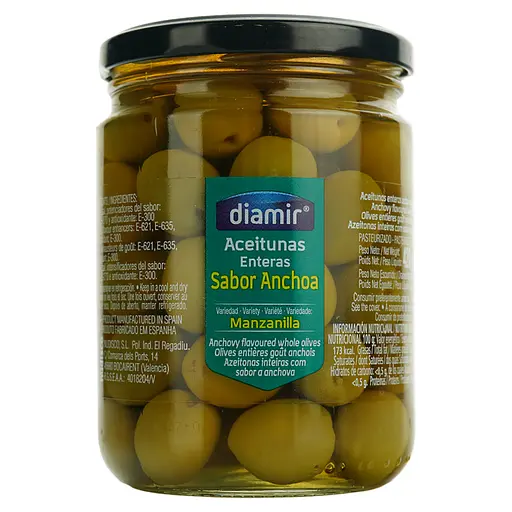 Оливки зелені Diamir з кісточкою Аромат анчоуса Manzanilla 420 г