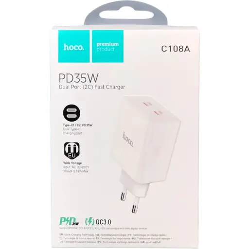 Зарядний пристрій адаптер живлення мережевий Hoco C108A Leader 2 порти USB-C 35 W - фото 1