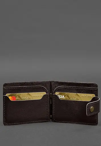 Кожаное портмоне 13.1 зажим с хлястиком темно-коричневый краст - фото 5