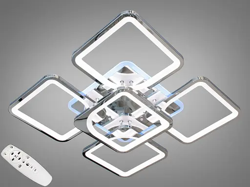 Серебряная диодная люстра в зал с диммером и подсветкой, 150W - фото 1