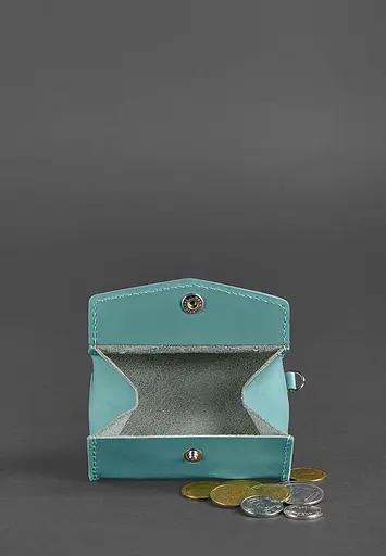 Женская кожаная монетница с клапаном 1.0 бирюзовая. - фото 3