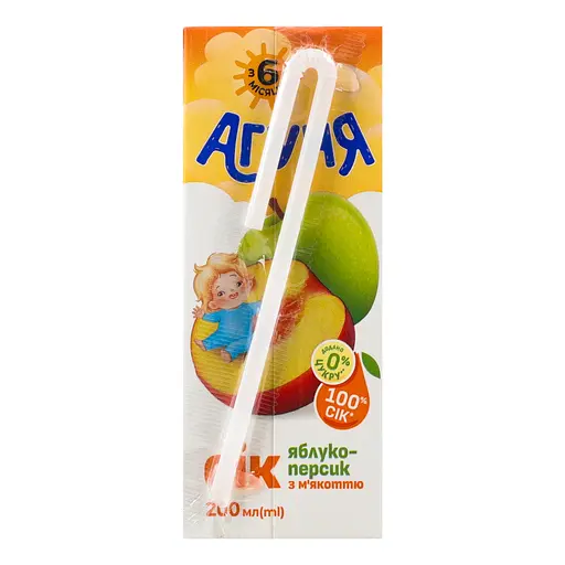 Уценка. Сок Агуня Яблоко-персик с мякотью осветленный восстановленный стерилизованный для детей от 6 месяцев 200 мл - фото 4