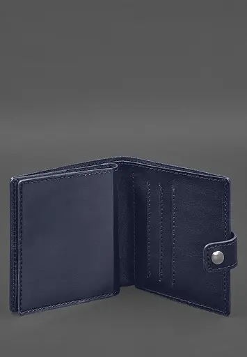 Кожаная обложка-портмоне для военного билета офицера запаса (широкий документ) Синий - фото 6