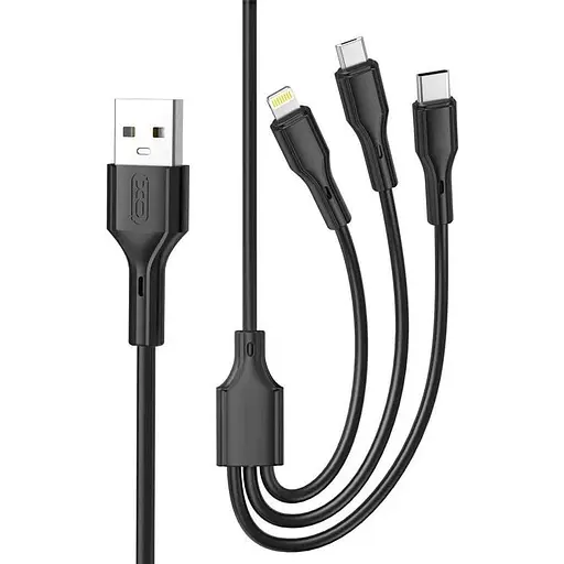 Кабель XO NB230 2.4A Rock series 3 in 1 data cable Чорний - фото 1