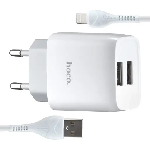 Сетевое зарядное устройство для ноутбука Hoco C73A Glorious dual port charger set ( Lightning ) ( EU ) Белый - фото 1
