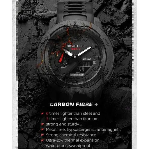 Мужские наручные тактические часы North Edge Profi Mars3 (Черный) - фото 8