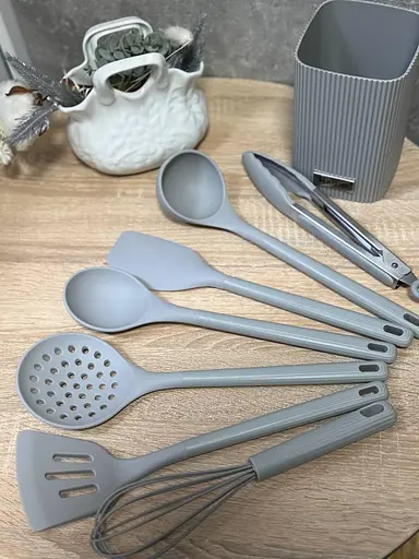 Набір кухонного приладдя Magio MG-1131 із підставкою 8 предметів Сірий - фото 6