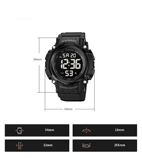 Чоловічий спортивний годинник Skmei 1886 (Чорний з чорним) - фото 9