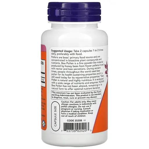 Бджолиний пилок NOW Bee Pollen Caps 500 mg, 100 капсул - фото 3