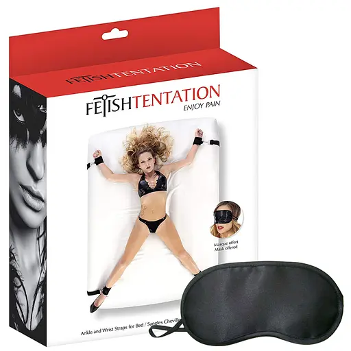 Ограничительный ремень для рук и ног для кровати с маской для глаз Fetish Tentation черный - фото 6