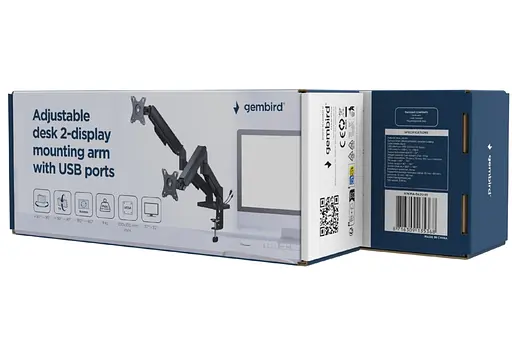 Кронштейн настільний для 2 моніторів Gembird MADA2U01 USB 17-32 дюйми Black - фото 6