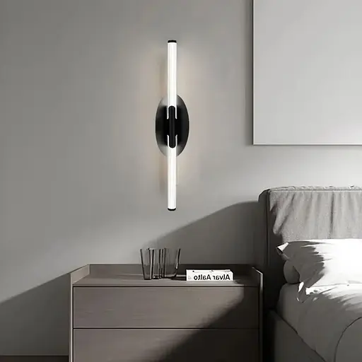 Видовжене подвійне світлодіодне бра Line F з рельєфним розсіювачем 60 см чорне Арт. WB38/600 BK - фото 1