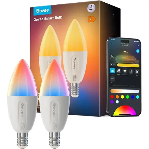 Умная светодиодная лампа GOVEE TEMP, комплект из 2 ламп H600C с цоколем E14, RGBWW, поддержка VOICE и APP MATTER, таймер