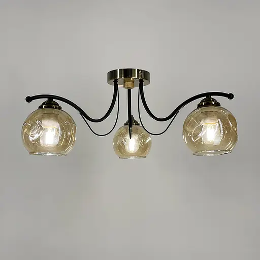 Люстра в чорному корпусі із 3-ма янтарними плафонами Line.F 7075/3 AB+BK+AB - фото 7