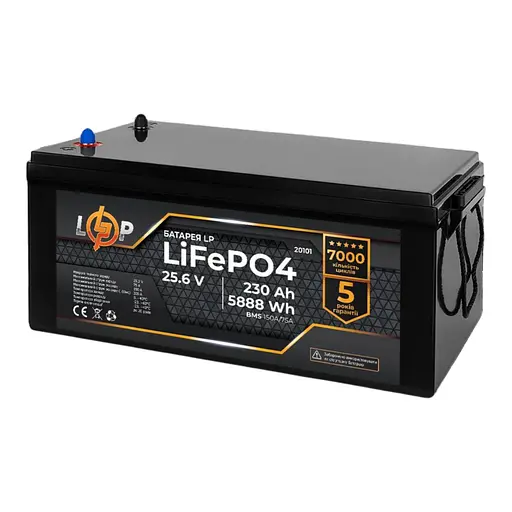 Аккумулятор LP LiFePO4 24V (25,6V) - 230 Ah (5888Wh) (BMS 150A/75A) пластик - фото 1