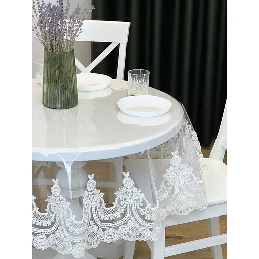Силіконова скатертина з молочним мереживом Арка Elit 150х110 см