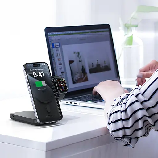 Повербанк с подставкой 10000mAh Choetech B750 Black QC3.0 PD3.0 беспроводная зарядка смартфонов и Apple Watch (43-00133) - фото 5