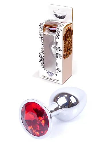 Металева анальна пробка з кристалом Boss Jewellery 7 см (червоний)