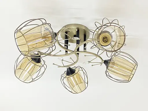 Стельова люстра на 5 плафонів 91186/5 бронза+чорний