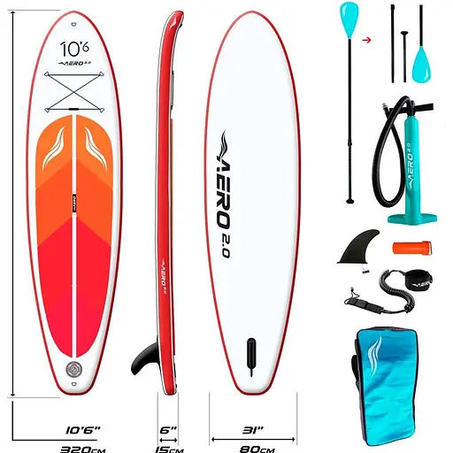 Надувна SUP дошка AERO Board 2.0 (320х15х80см) 10.6' Red Orange [140354] - фото 2