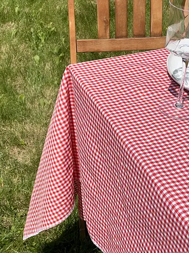 Скатертина в клітинку для столу Зефір 110х110 см (+ 2 серветки 30х40) Червона і Біла - фото 7