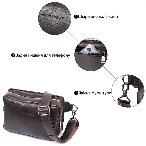 Кожаная мужская сумка GRANDE PELLE 20,5х14,5х6,5 см sum0026532 - фото 3
