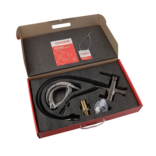 Смеситель для кухни на две воды с гибким изливом Koer KB-72006-07 KR3382 Графит - фото 3