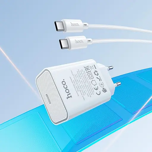 Адаптер мережний HOCO Type-C to Type-C Benefit single port charger set C143A |1Type-C, 3A/20W, PD/QC| - фото 3