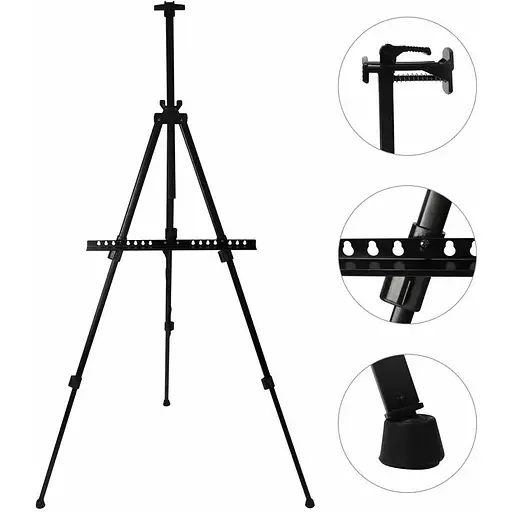 Мольберт-тринога  D K ART & CRAFT алюміній чорна (110х85х157см) з сумкою висота полотна 80,5см (15182)