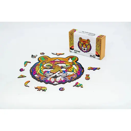 Фигурный деревянный пазл A4 Величественный Тигр PuzA4-01721, 66 деталей - фото 2