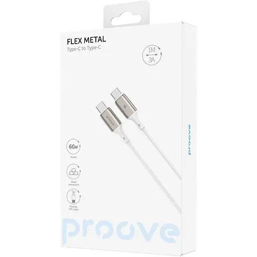 Кабель Proove Flex Metal USB-C to USB-C 60W 1m White (CCFM60002202) [130347] - фото 2