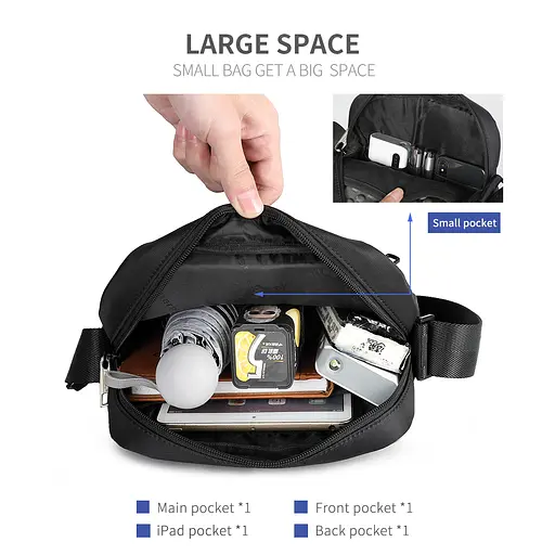 Сумка через плечо Tigernu T-L5108 5л с отсеком для планшета 9.6'' Black (17067) - фото 5