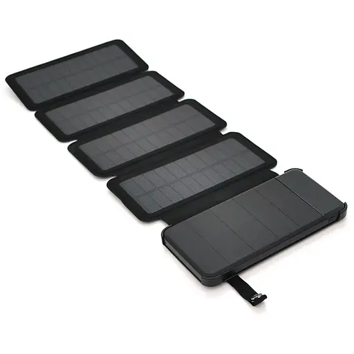 Power bank 12000 mAh Solar, (5V / 200mA), 2xUSB, 5V / 1A / 2.1A, USB microUSB, ударо захищений прогумований корпус, Black, Corton BOX