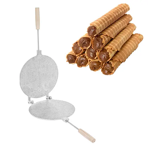 Форма для випічки вафельних трубочок вафельниця кругла 220 мм (велика, дерев'яні ручки, квадрати), ХЕАЗ 81850 - фото 3