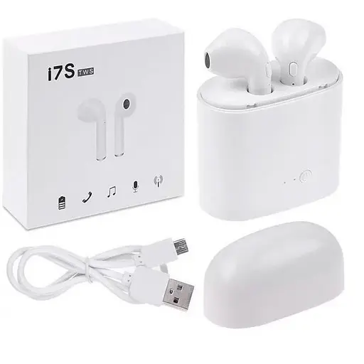 Бездротові блютуз навушники TWS i7 Mini з боксом для зарядки White (au043) - фото 2