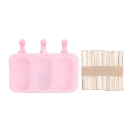 Форма силіконова для морозива Ескімо та євродесертів з паличками (3 комірки) 19х14 см, Danmenqing Рожевий 85120 - фото 1