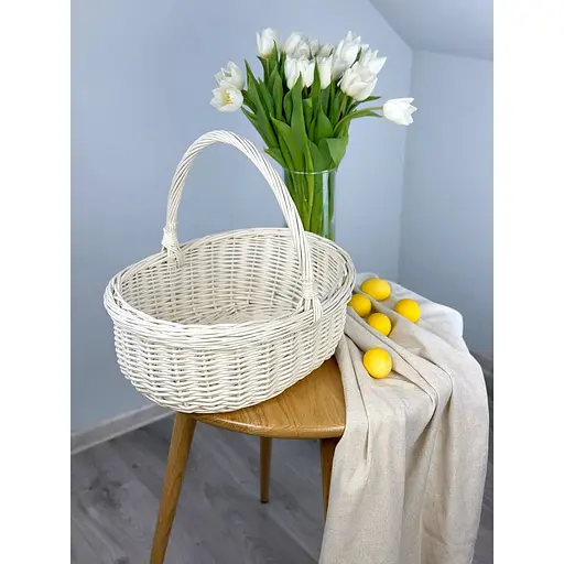 Комплект Великодній кошик Буковина велика з лляним рушником70х45 см Паска блакитний та свічкою - фото 2