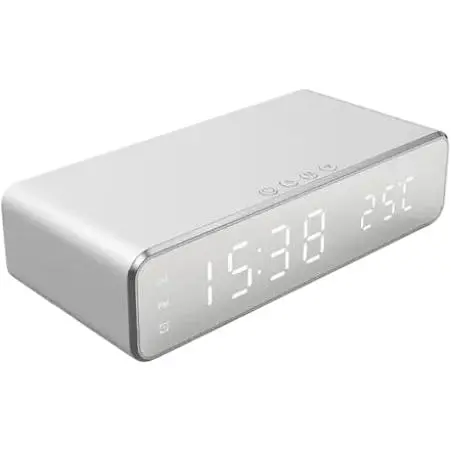 Беспроводная зарядка с LED часами TWS Fast wireless charger&clock 10W Серая