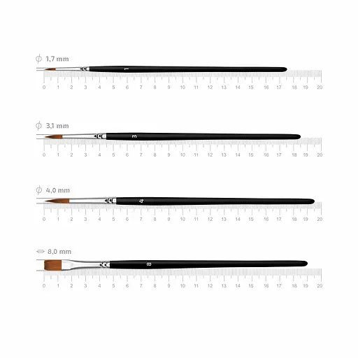 Набір пензлів №3 синтетика 4шт кругла (№1,3,4) плоска (№ 8) коротка ручка Arteo - фото 2