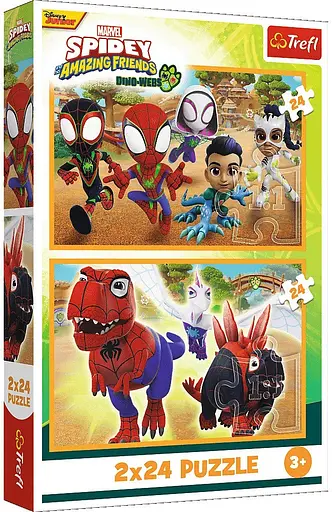 Набір Пазли - (2 x 24 елм.) - "Спайдермен та динозавр"/Trefl - фото 1