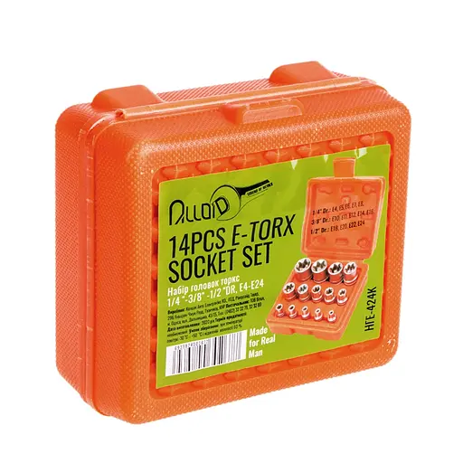 Набір торцевих головок Alloid NGE-424K з приєднувальним квадратом 1/4" 3/8" 1/2" та профілем E4-E24, 14 предметів (NGE-424K) - фото 4